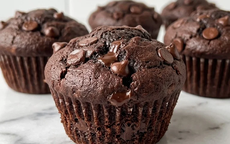 Rich Double Chocolate Muffins- Fudgy & Easy Recipe